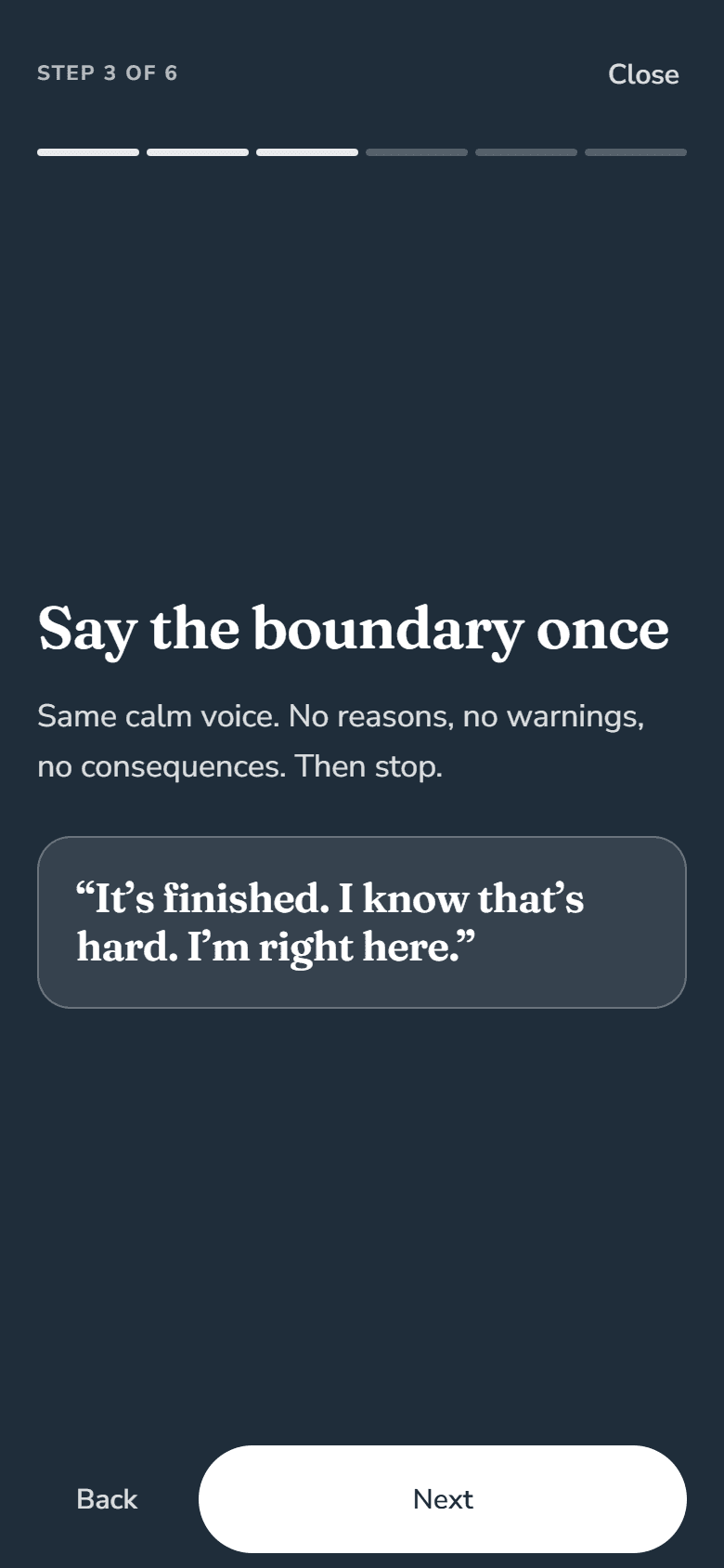 Emergency mode: say the boundary once, with the line to read.