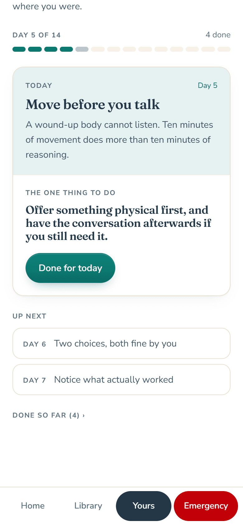 The 14-Day Reset with four days marked done.